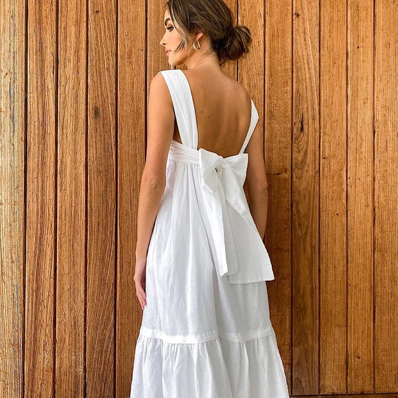 🆕🌿🤍ENTRO: White Linen  Summer Dress MEDIUM - Picture 1 of 10